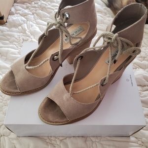 Suede lace up block heels
